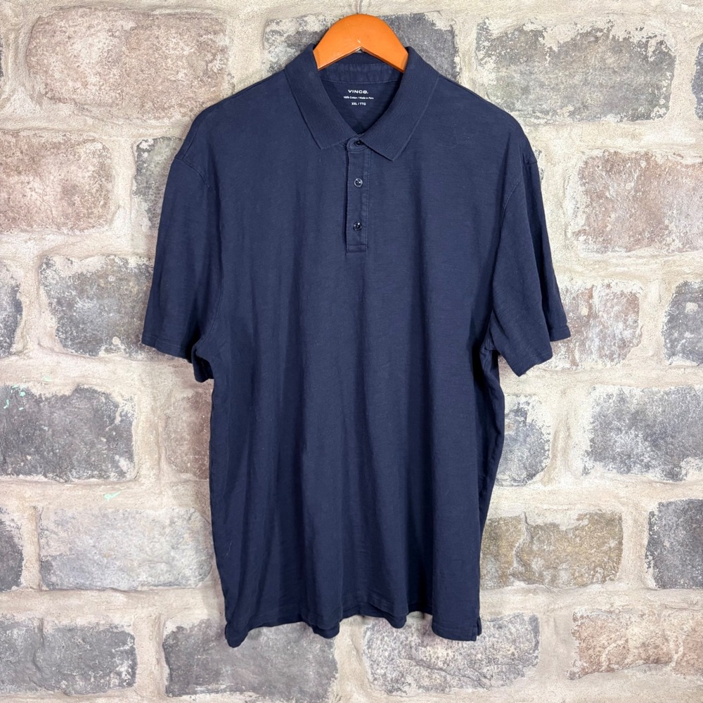 Vince Men's Navy Blue 100% Cotton Short Sleeve Polo Shirt XXL Preppy Golf